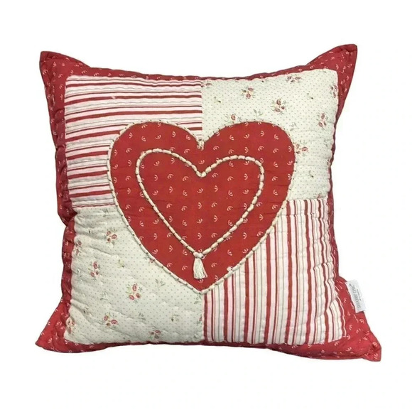 Shabby Chic Hearts Valentines Pink Hearts Love Throw Pillow Set 22 in - Picture 2 of 4